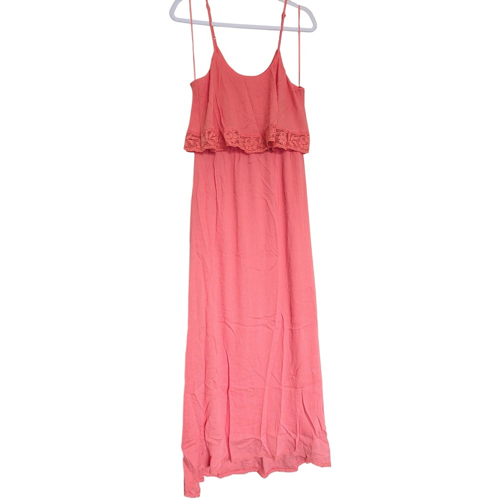 Flying Tomato Salmon Crochet Lace Trim Ruffle Maxi Dress  M
